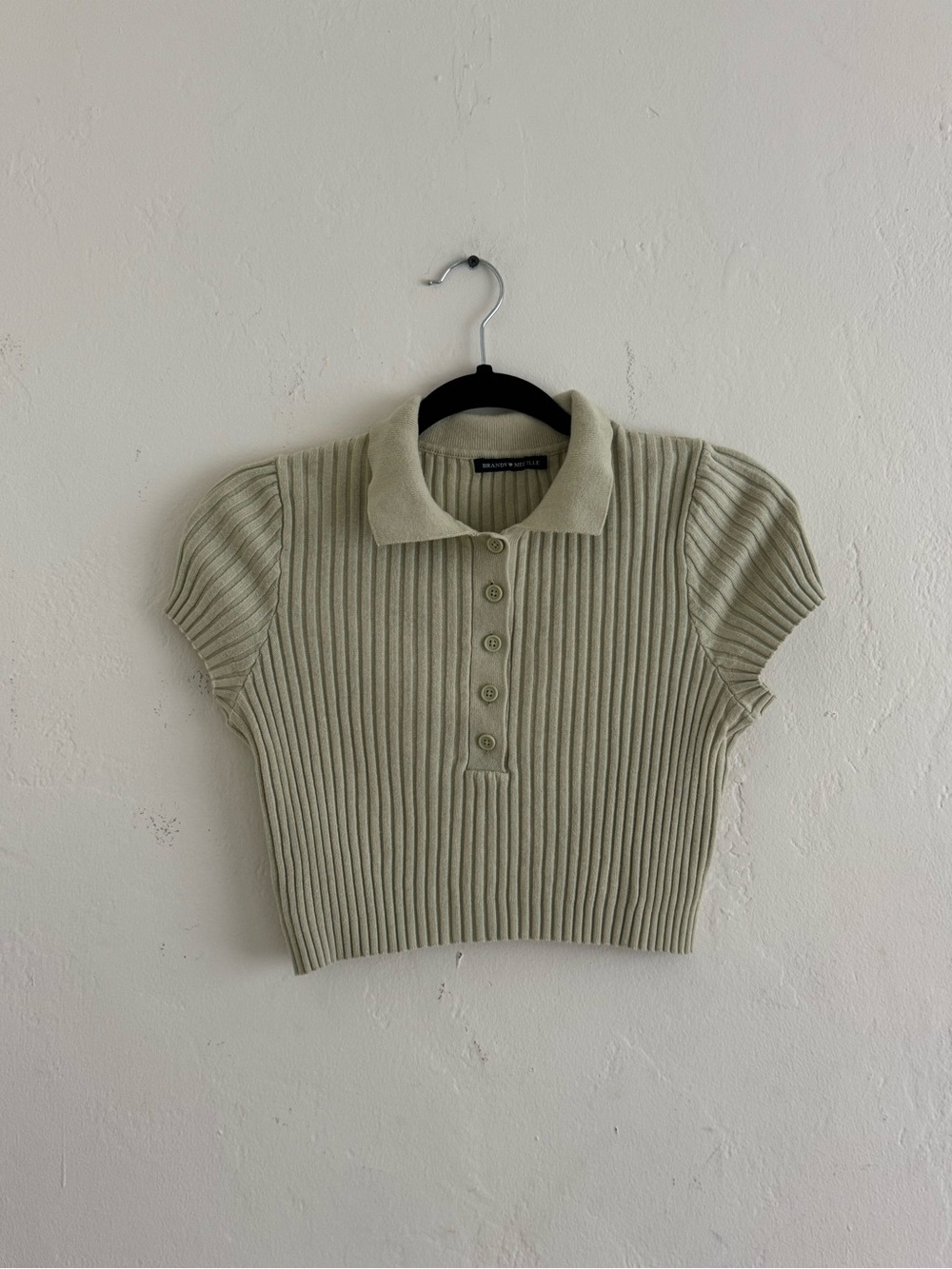Brandy Melville Ribbed Polo Crop Top - Light Sage